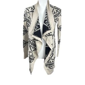 STARING AT STARS Aztec Cardigan Sweater Black Ivory Anthropologie Geo Boho Sz S